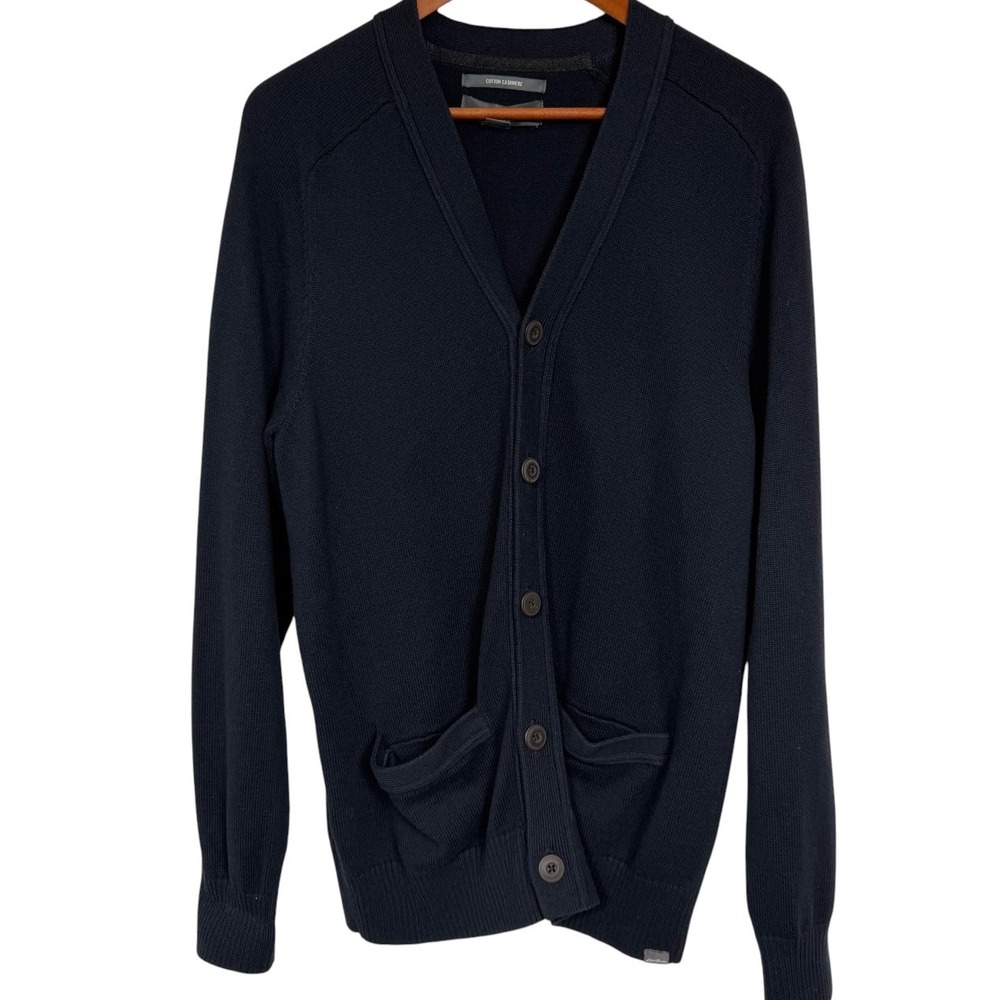 Eddie Bauer Mens Navy Blue Cotton Cashmere V-Neck Button Cardigan Sweater M